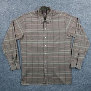 Vintage‎ 70s Sovereign Shirt Men L Tall Brown Plaid Button Up Disco Retro 12092